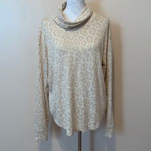 Splendid Cheetah Print Cream & Gray Soft Cowl-neck Long Sleeve Pullover